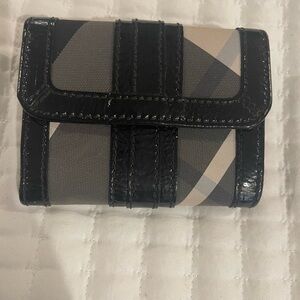 Compact Black and Beige Plaid Trifold Wallet - Women Accessories